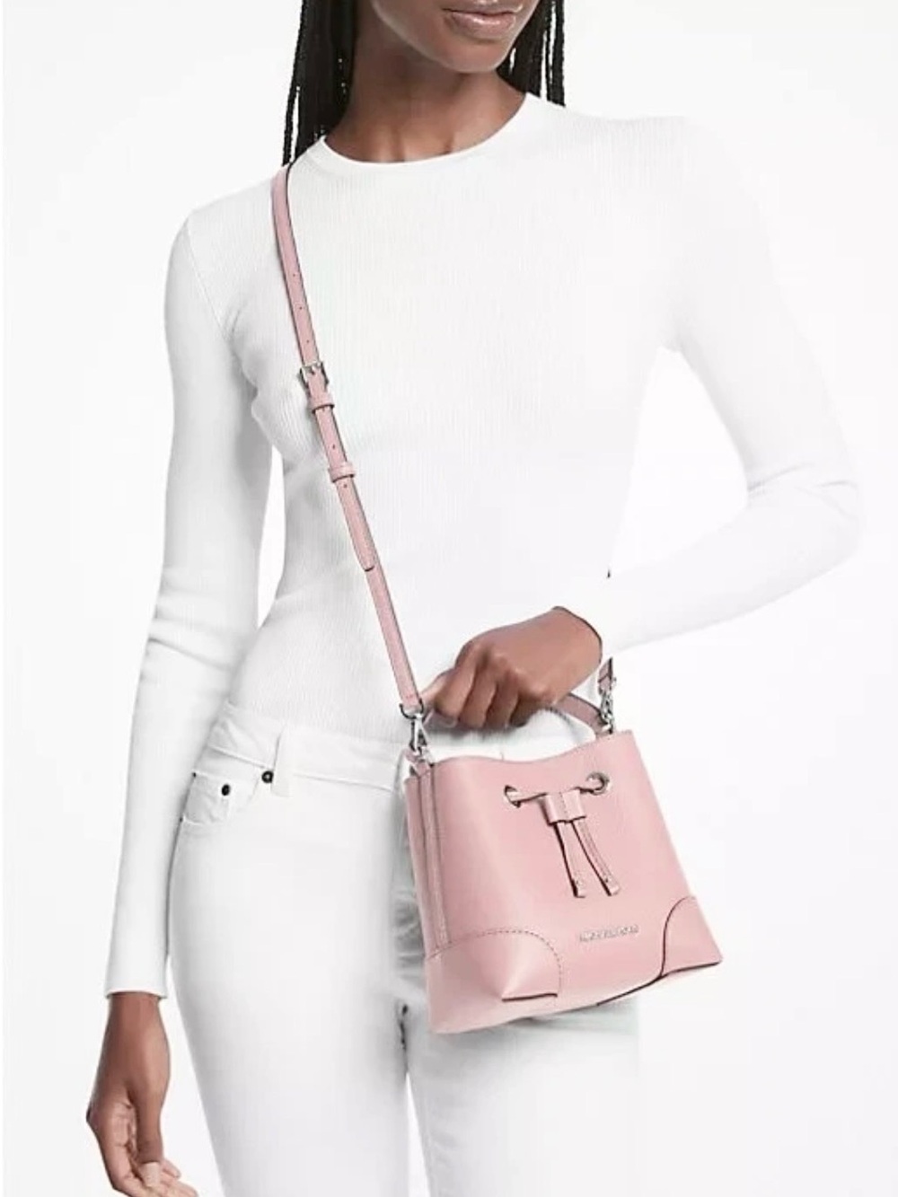 Michael Kors Mercer Small Pebbled Leather Bucket Bag Powder Blush NWOT